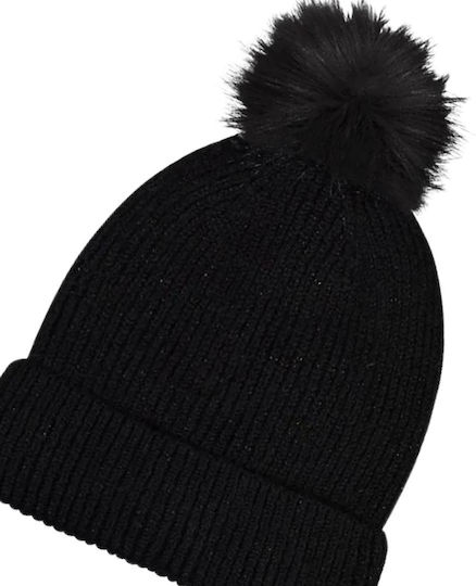 Pom Pom Beanie Beanie Knitted in Black color