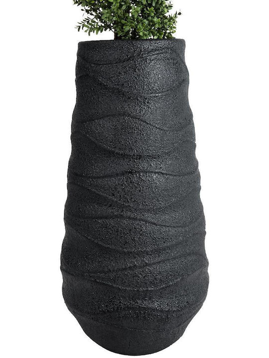 GloboStar Bologna Übertopf Polyester Schwarz mit Gestell 45x45x90εκ.