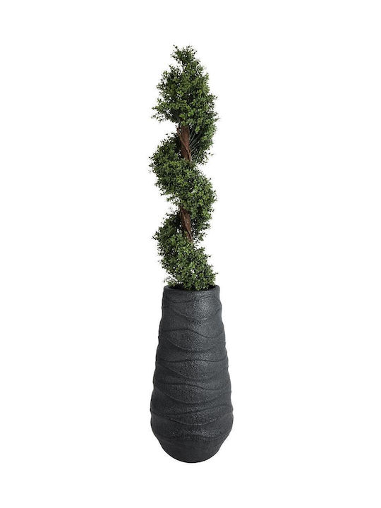 GloboStar Bologna Übertopf Polyester Schwarz mit Gestell 45x45x90εκ.
