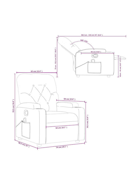 Fotoliu Relax Masaj cu Puf Taupe 74x86.5x93.5cm