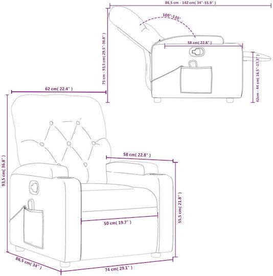 Relaxsessel Friseurwaschbecken mit Fußhocker Dark Grey 74x86.5x93.5cm