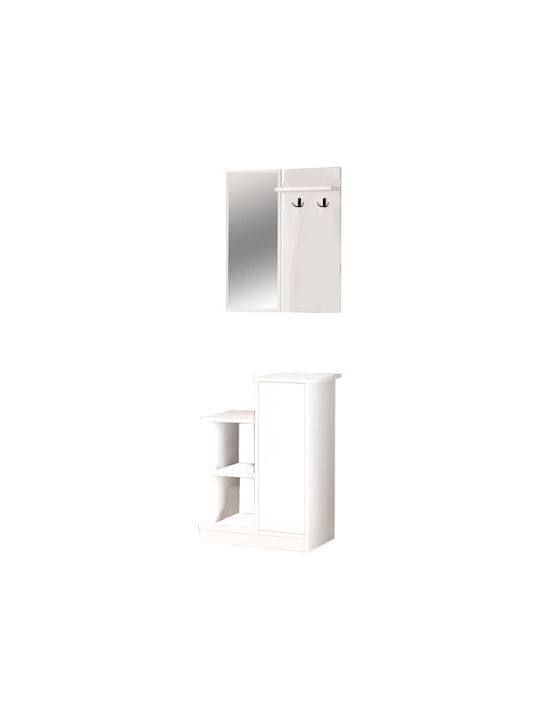 Wizbo Hallway Furniture with Mirror / Coat Rack & Shoe Cabinet White 61x37x82.5cm