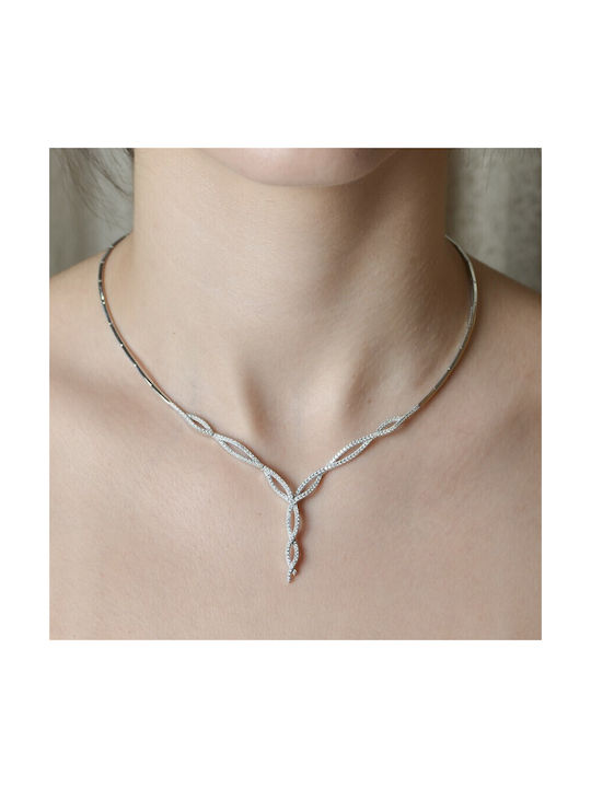 Necklace from White Gold 14K with Zircon