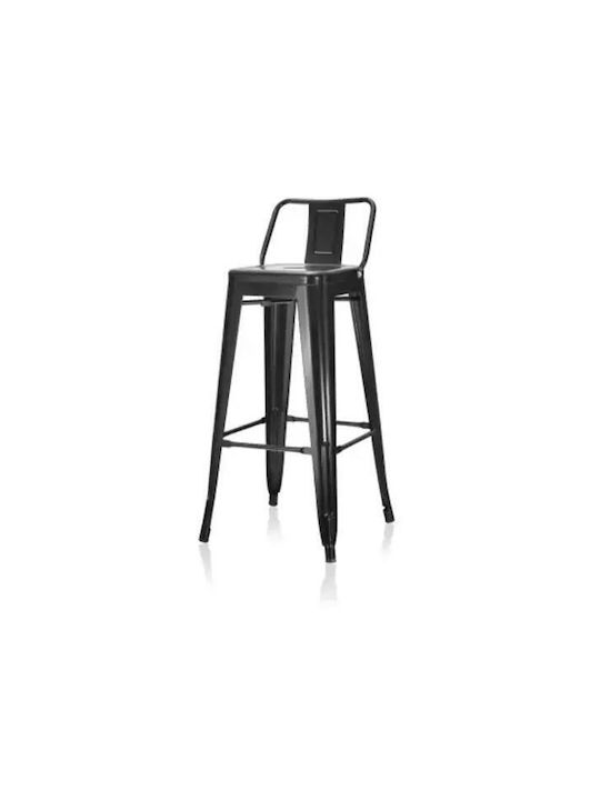 Stool Bar with Backrest Metallic Loft Black Checkmate 43x44x95cm