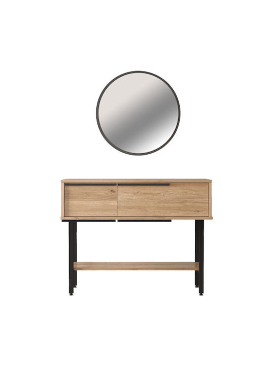 Wandmontage Schminktisch K Schlafzimmer Wardio Holz Natur-Schwarz mit Spiegel 100x29.5x76cm