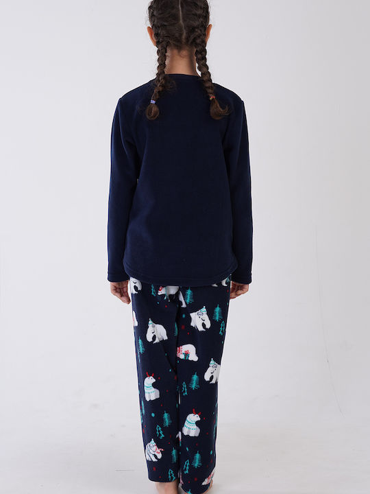 Vienetta Secret Παιδική Πιτζάμα Χειμωνιάτικη Fleece Navy Μπλε