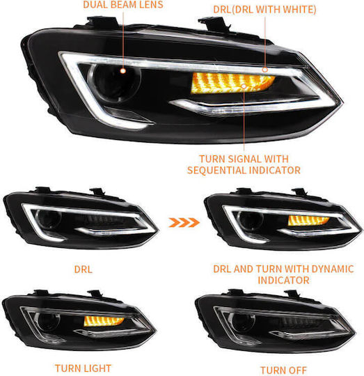 Vland Front Lights Led for Volkswagen Polo 09-17 2pcs