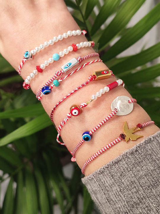 Theodora's Jewellery Γυναικείο Βραχιόλι Μαρτάκι με σχέδιο Ματάκι από Κορδόνι