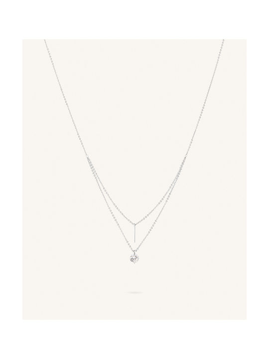 Necklace Double from Steel with Zircon