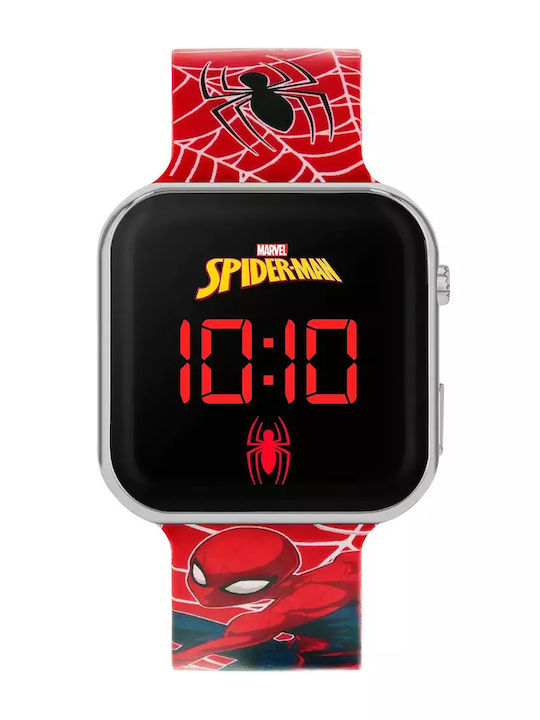 Disney Kids Digital Watch Spiderman with Rubber/Plastic Strap Red