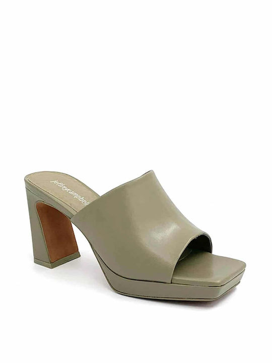Jeffrey Campbell Caviar Chunky Heel Leather Mules Green