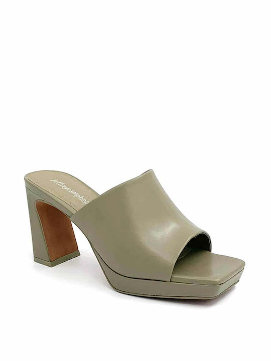 Jeffrey Campbell Caviar Leder Mules mit Chunky Hoch Absatz in Grün Farbe