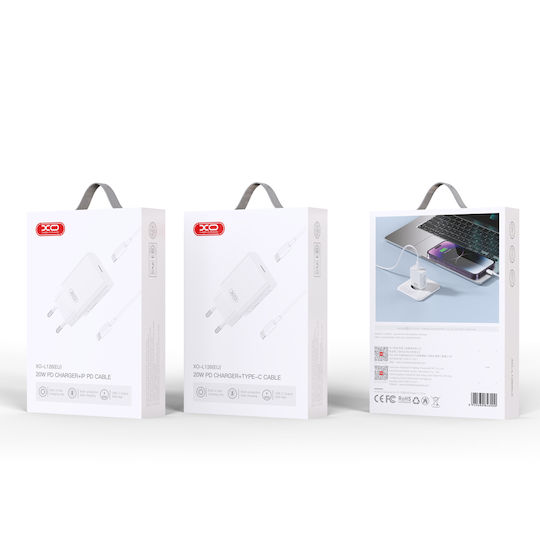 XO с USB-C порт и кабел USB-C - USB-C 20W Power Delivery / Quick Charge 2.0 Бял (L126)