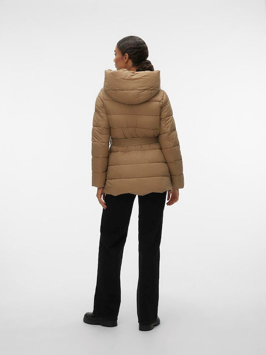 Vero Moda Women's Long Puffer Jacket for Winter with Hood Tigers Eye