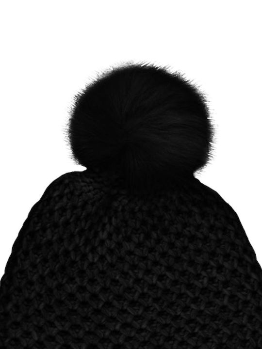 Stamion Pom Pom Beanie Γυναικείος Σκούφος Πλεκτός σε Μαύρο χρώμα