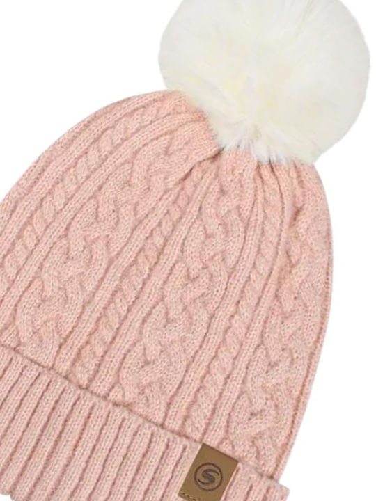 Pom Pom Beanie Γυναικείος Σκούφος Πλεκτός σε Ροζ χρώμα