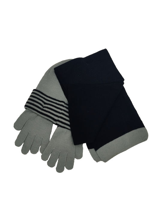 Kinder Mütze Set mit Handschuhe Gestrickt Gray