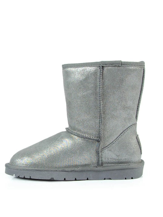 Kelara Leather Women's Ankle Boots with Fur Gray