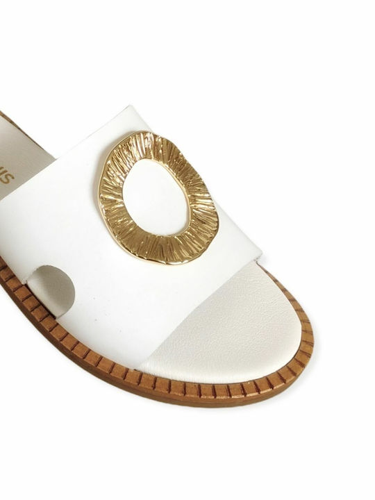 Gkavogiannis Sandals Leather Women's Flat Sandals Anatomic in White Color