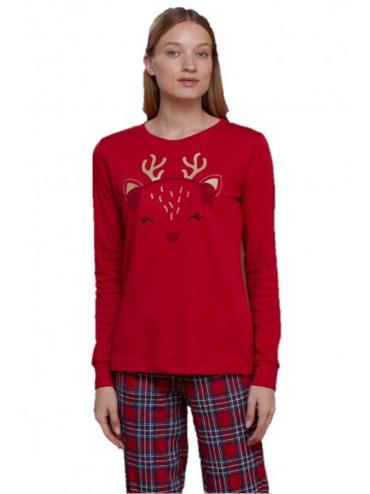 Noidinotte Winter Baumwolle Damen Pyjama-Hose Rot