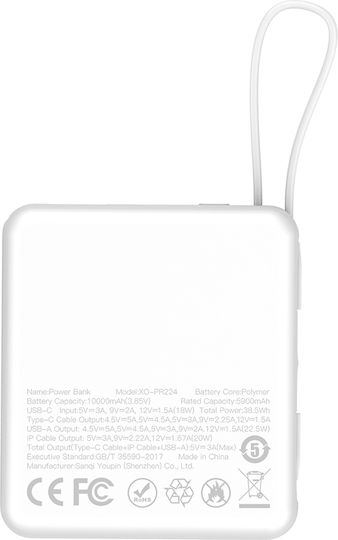XO Power Bank 10000mAh 18W Power Delivery / Quick Charge Λευκό