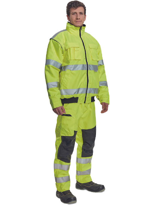 Cerva Clovelly Work Jacket Reflective Cold with Hood Yellow