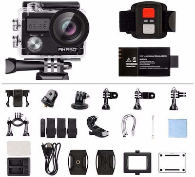 Akaso Brave 4 Action Camera 4K Ultra HD Υποβρύχια (με Θήκη) με WiFi Accessories Kit Μαύρη με Οθόνη 2"