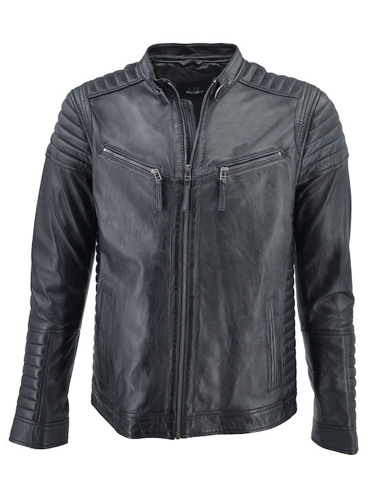 Δερμάτινα 100 Men's Winter Leather Biker Jacket Black (Black)