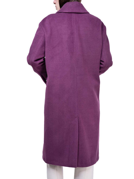 MY T Women's Midi Coat with Buttons Dusty Violet