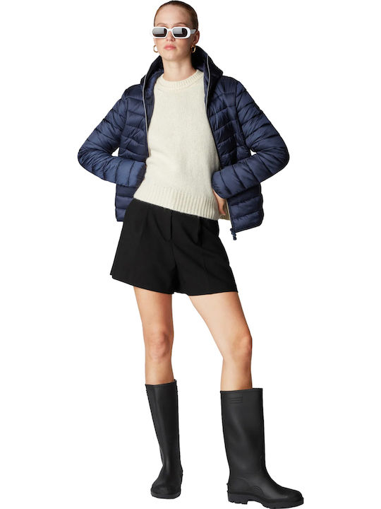 'alexis' Women's Short Puffer Jacket for Winter Blue black (90010)
