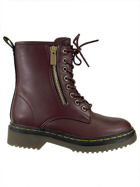 Ustyle Kids Military Boots with Zipper Burgundy