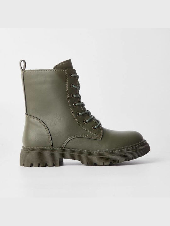 Louizidis Kids Leather Military Boots with Lace Khaki