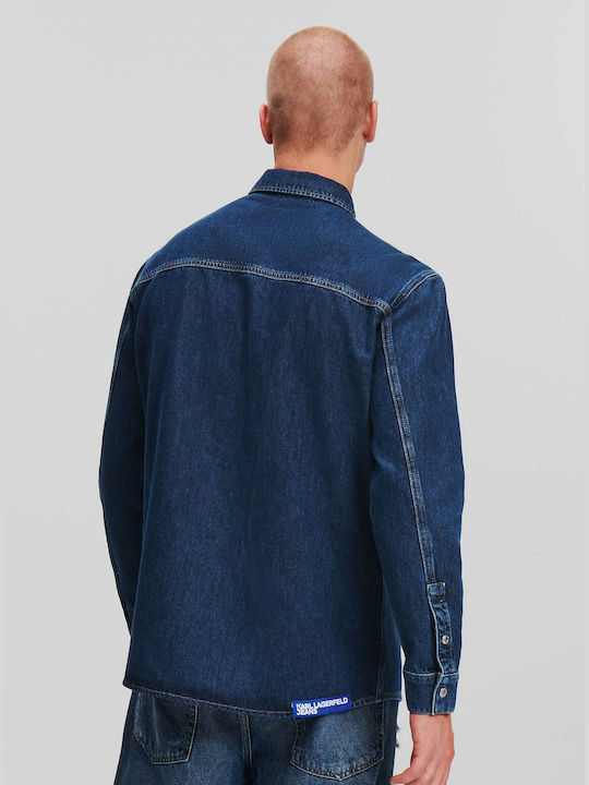 Karl Lagerfeld Men's Shirt Long Sleeve Denim Dark Aged Denim