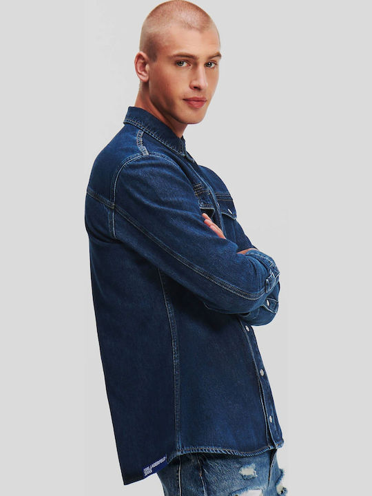 Μακρυμάνικo Τζιν Overshirt σε Κανονική Γραμμή Dark Aged Denim
