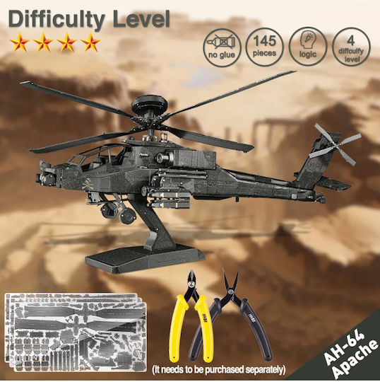Piececool Jucărie de Construcție din Metal Elicopter Ah-64 Apache