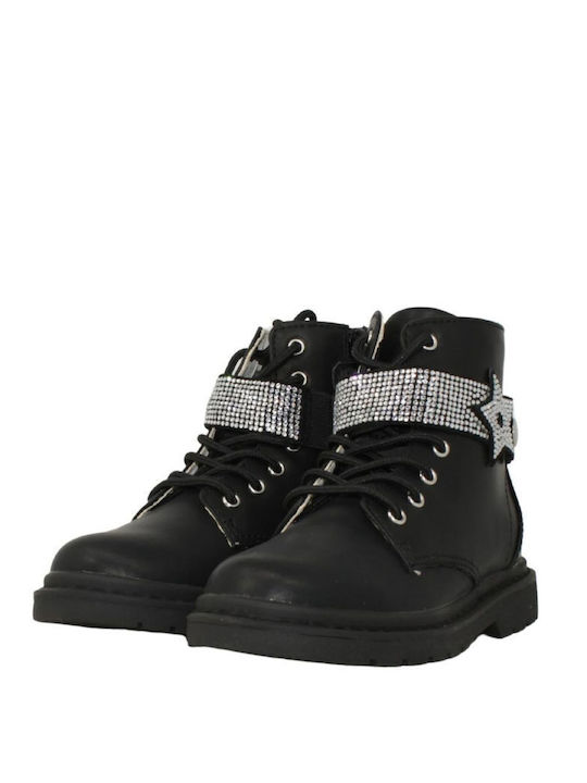 Stella Stellina Anatomical Leather Kids Boots with Laces Black