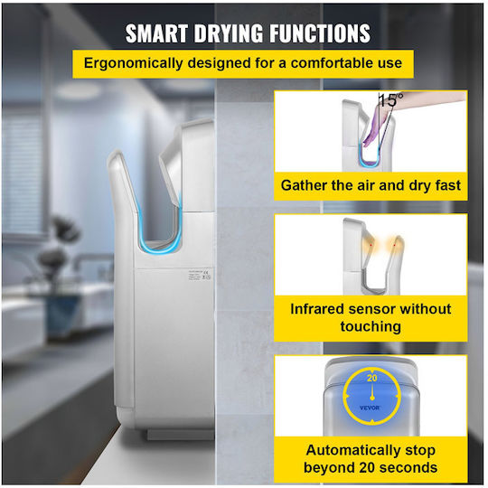 Vevor Hand Dryer Plastic with Sensor in Silver Colour 2kW GSJLSGSPQSYS-U5PEV2