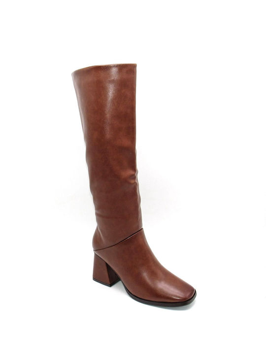 Super Mode Medium Heel Women's Boots with Zipper camel