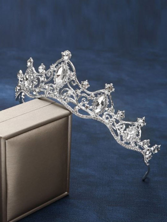 Tiara de mireasă pentru păr cu strass de culoare argintie 5728