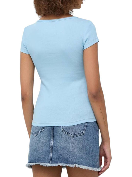 Guess Damen Sommer Bluse Baumwolle Kurzärmelig Hellblau