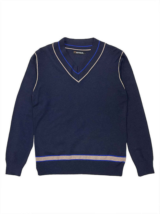 Ustyle Men's Long Sleeve Sweater with V-Neck Blue