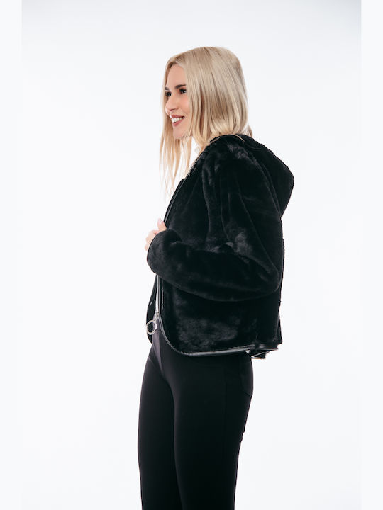 Kurz Damen Puffer Jacke für Winter Schwarz