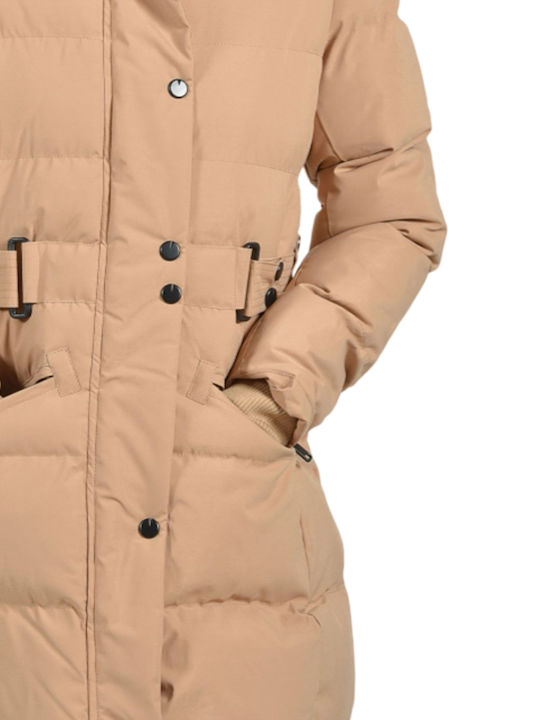 Castor Lang Damen Puffer Jacke für Winter Tabac Braun