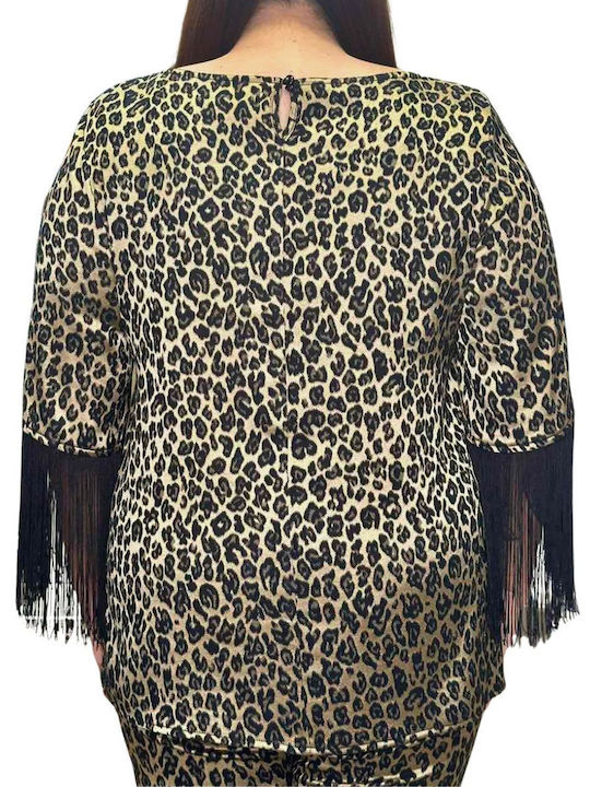Women's Blouse Short Sleeve Animal Print Gold