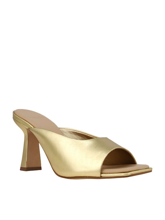 Carrano Mestico Mules mit Chunky Hoch Absatz in Gold Farbe