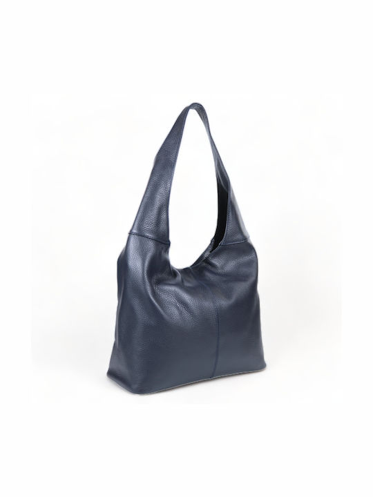 Passaggio Leather Δερμάτινη Γυναικεία Τσάντα Shopper Ώμου Μπλε