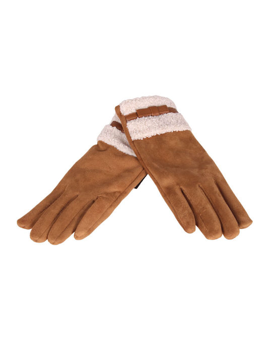 Achilleas Accessories Women's Leather Touch Gloves with Fur Tabac Brownc Brown