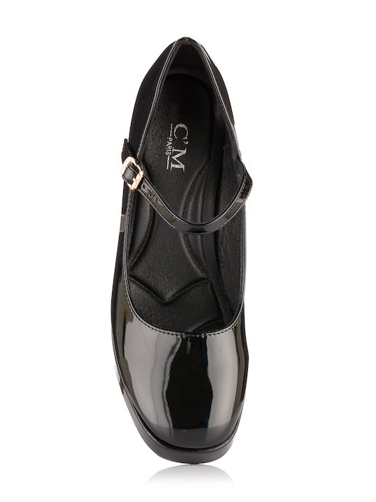 CM Patent Leather Pointed Toe Black Heels with Strap