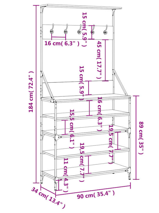 vidaXL Floor Garment Rack made of Metal Brown 90x34x184cm