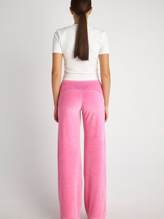 SugarFree Hohe Taille Damen-Sweatpants Ausgestellt ΡΟΖ Samt